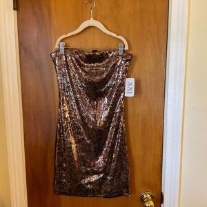 Forever 21 XXI Brown Sequin Front Strapless Mini Dress Sz S Body Con NWT